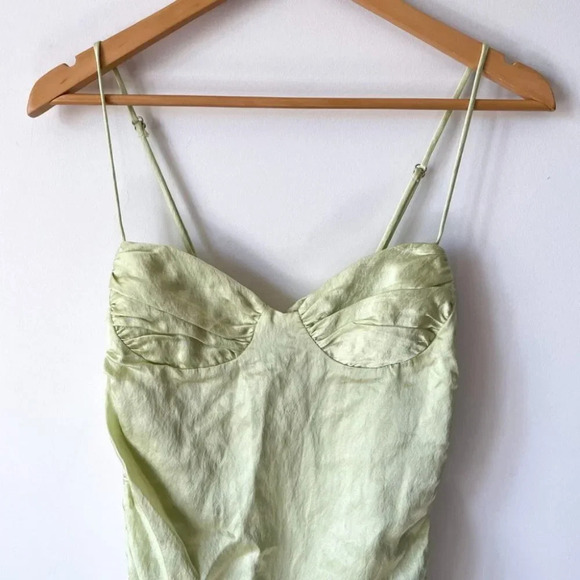 Zara Ruched Satin Effect Dress Light Green Bloggers Favourite Sz M - Picture 5 of 10